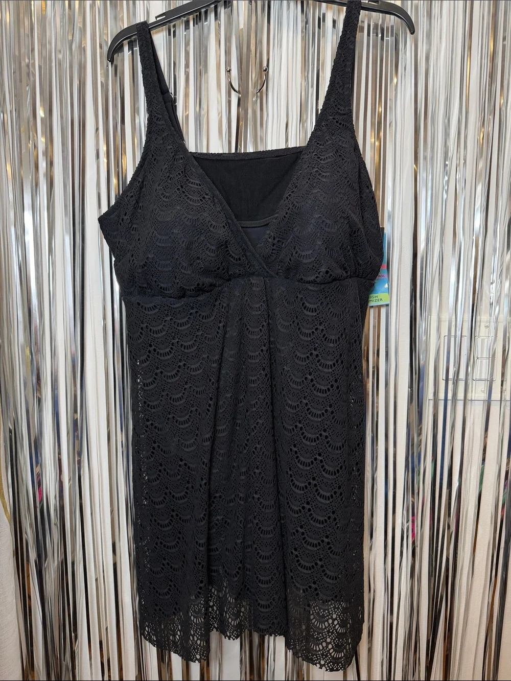 Swim Solutions Black Lace One-Piece Swimdress 24W NEW - Picture 2 of 7